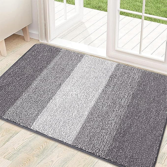 Kitinjoy Indoor Outdoor Door Mat, 32x20 Non-Slip Absorbent Dirt Trapper, Low-Profile Washable Inside Entrance Front Floor Mat, Sturdy Soft Entry Doormats for Entryway, Light Grey