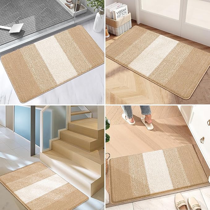 Kitinjoy Indoor Outdoor Door Mat, 32x20 Non-Slip Absorbent Dirt Trapper, Low-Profile Washable Inside Entrance Front Floor Mat, Sturdy Soft Entry Doormats for Entryway, Beige