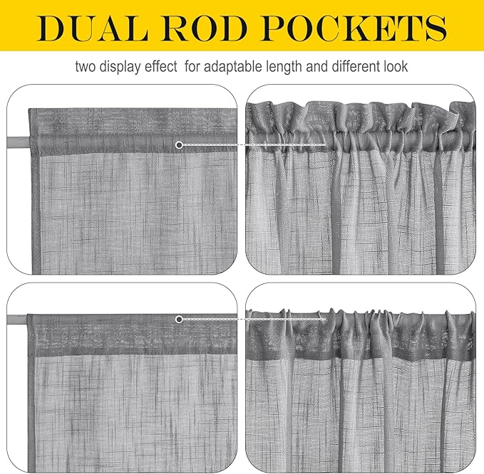 NICETOWN French Door Curtain with Tieback, Rustic Semi-Sheer Back Front Door Shade 50 Inches Long Curtains, Short Curtain Light-Filtering Privacy Window Decor, 1 Panel, Dark Grey, 26" Wide