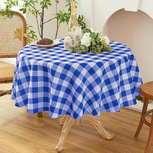 Waterproof Plaid Tablecloth Fabric - Round 25 Inch Classic Gingham Checker Table Cloth for Indoor/Outdoor Use - Buffalo Table Cover for Picnics, BBQs, and Parties