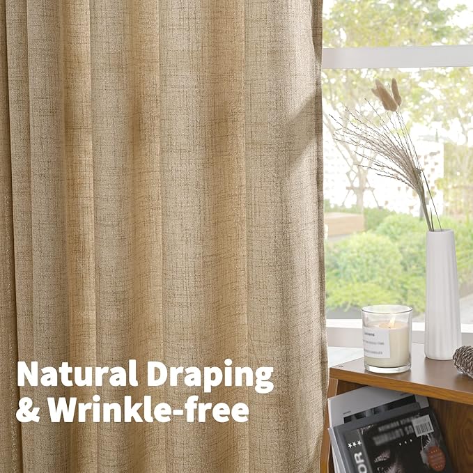YoungsTex Burlap Linen Semi Sheer Curtains 84 Inch Length for Living Room, Toffee Light Filtering Window Treatments Natural Rustic for Farmhouse Bedroom, 2 Panels, 40 X 84 Inch