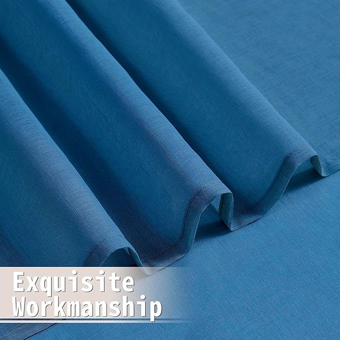 Tollpiz Short Sheer Door Curtains Closet Linen Textured Curtains Sheer Doorway Light Filtering Voile Patio Glass Door Rod Pocket Curtain French Door, 54 x 40 inches Long, Classic Blue, Set of 1 Panel