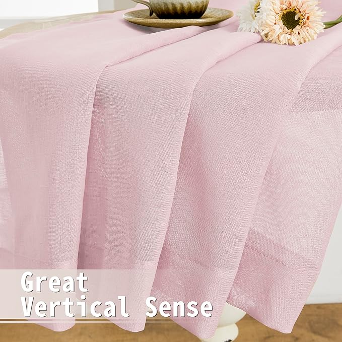 Tollpiz Short Sheer Door Curtain Closet Linen Textured Curtain Sheers Doorway Light Filtering Voile Patio Glass Door Rod Pocket Curtains French Door, 54 x 54 inches Long, Pink, Set of 1 Panel