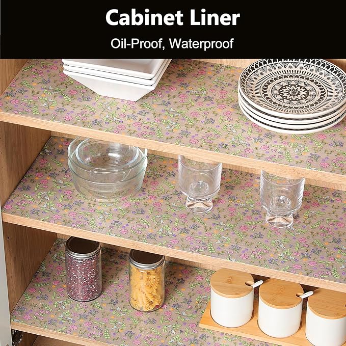 INNOLITES Non-Slip Shelf Liner – Cabinet & Drawer Liner Non-Adhesive – Waterproof Oil-Proof – Durable EVA with Floral for Kitchen Cabinets Refrigerator – BPA-Free, Easy to Cut 23.6" x 118"