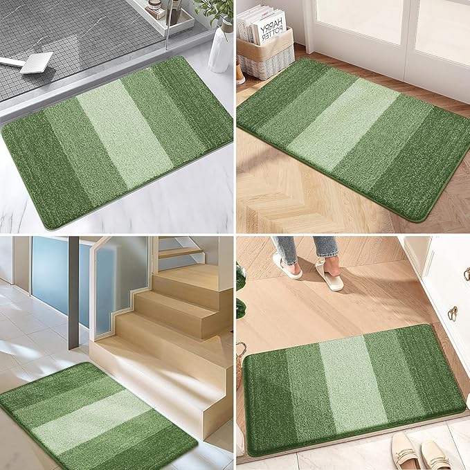 Kitinjoy Indoor Outdoor Door Mat, 59x36 Non-Slip Absorbent Dirt Trapper, Low-Profile Washable Inside Entrance Front Floor Mat, Sturdy Soft Entry Doormats for Entryway, Green