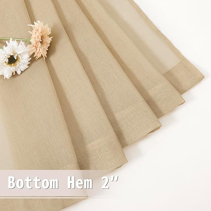 Tollpiz Sheer Door Curtains Closet Linen Textured Curtains Sheer Doorway Light Filtering Voile Rod French Door Pocket Curtain Patio Glass Door, 25 x 72 inches Long, Beige, Set of 1 Panel