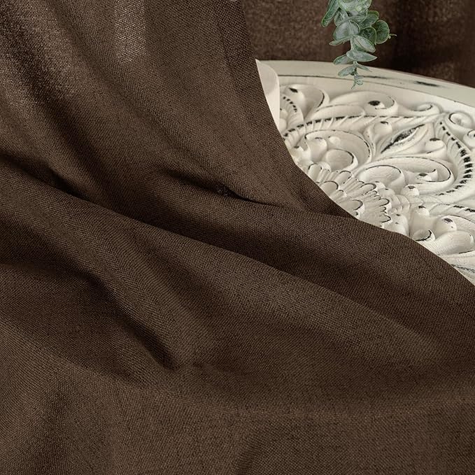 YoungsTex Dark Brown Linen Curtains for Living Room 2 Panels, Chocolate Light Filtering Window Drapes with Rod Pocket Back Tab Textured Semi Sheer for Dining Bedroom, 52 X 72 Inch