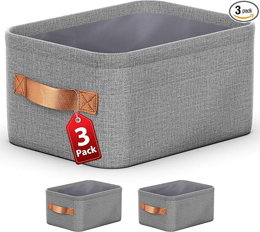 Large Storage Baskets for Shelves 3 Packs, Fabric Storage Bins for Shelves with Handles, 16.1'' L ×12.2'' W × 8.2'' H Collapsible Baskets for Organizing Clothes, Toy, Grey