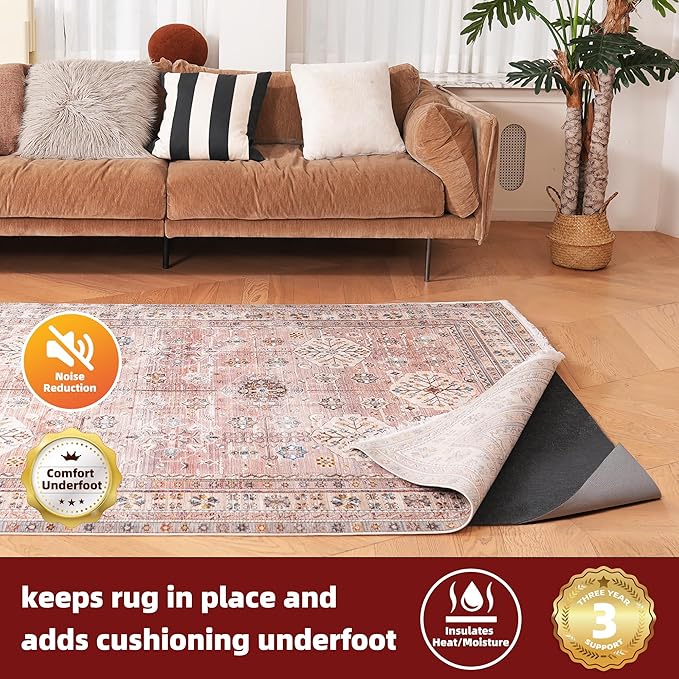BAGAIL Felt and Natural Rubber Backing Rug Pads 1/4” Thick, 6 x 9 Ft Non Slip Carpet Gripper Keep Rugs in Place, Under Area Rug Protective Cushioned Pads, Carpet Runners, Hardwood Floors Protection