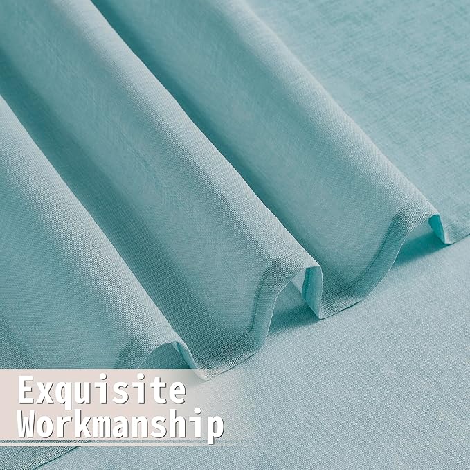 Tollpiz Small Sheer Door Curtain Closet Linen Textured Curtain Sheers Doorway Light Filtering Voile French Door Rod Pocket Curtains Patio Door, 25 x 40 inches Long, Dusty Blue, Set of 1 Panel