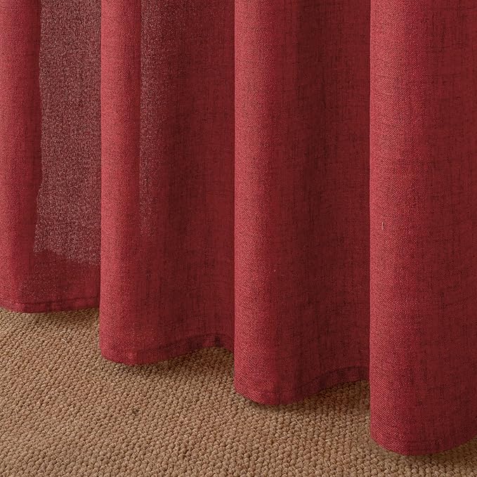 YoungsTex Red Linen Semi Sheer Curtains 78 Inch Length for Living Room, Christmas Light Filtering Window Drapes with Rod Pocket Back Tab for Dining Bedroom, 2 Panels, 52 X 78 Inch
