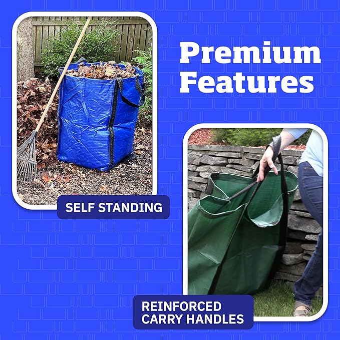 DURASACK Heavy Duty Home and Yard Bags 48-Gallon Reusable Self-Standing Lawn and Leaf Bags Garbage Can with Reinforced Handles, Red, 3 Pack