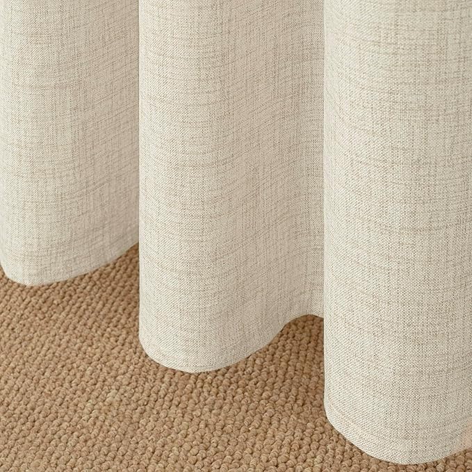 YoungsTex Boho Linen Curtains 63 Inch Length 2 Panels for Living Room - Cream Semi Sheer Window Drapes Light Filtering with Back Tab Rod Pocket Rustic for Country Bedroom, 52 X 63 Inch