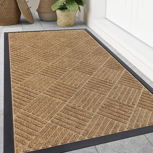 Smiry Front Door Mat Outside Entrance, Heavy Duty Outdoor Indoor Mat, Natural Rubber Doormat, Non Slip, Trap Dirt and Moisture, Easy Clean, Low Profile Patio Porch Entryway Mat, 59x35, Coffee