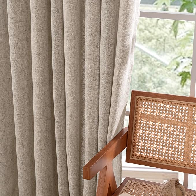 YoungsTex Dark Oatmeal Linen Curtains 45 Inch Length for Short Window, Tan Semi Sheer Drapes with Rod Pocket Back Tab Textured Light Filtering for Bathroom Bedroom, 2 Panels, 42 X 45 Inch