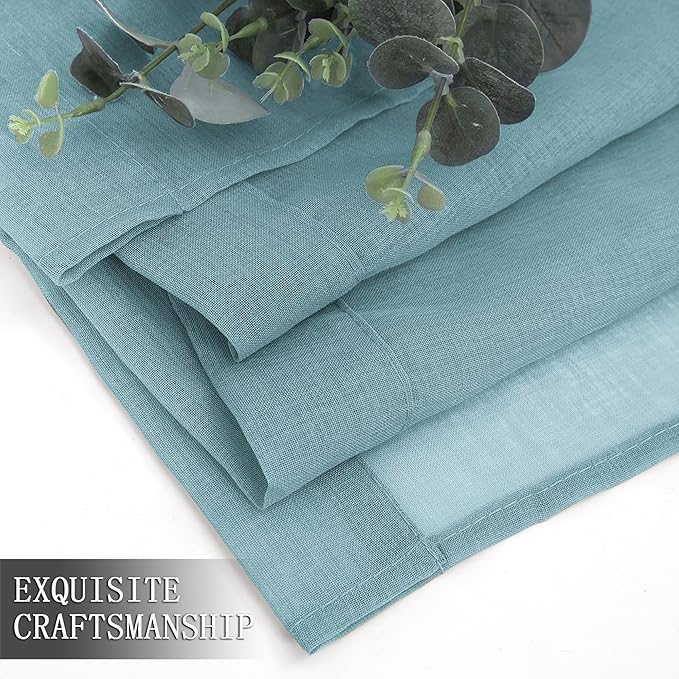 Tollpiz Sheer Curtains Linen Textured Bedroom Curtain Sheers Light Filtering Rod Pocket Voile Curtains for Living Room, 54 x 63 inches Long, Dusty Blue, Set of 2 Panels