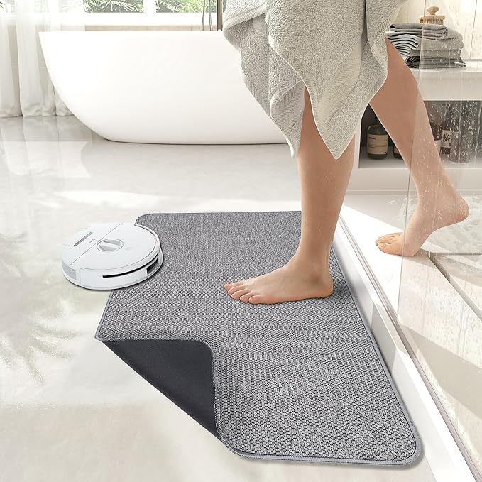 Bath Mat,Ultra Thin Bathroom Rugs,Rubber Bath Mats for Bathroom,No Slip Bath Rugs,Quick Dry,Machine Washable,Low Pile,Absorbent,Shower Outside,Sink,Home Decor Accessories.Grey,1'8"x2'8"(20x32inch)