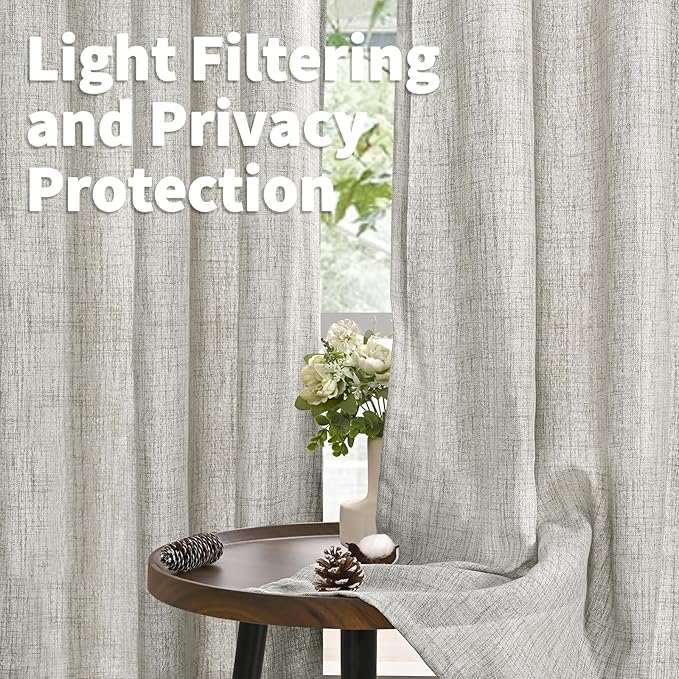 YoungsTex Dark Grey Light Filtering Curtains 84 Inch Length, Linen Drapes Semi Sheer with Rod Pocket Back Tabe for Living Room Bedroom Office Farmhouse Privacy, 52 X 84 Inch, 2 Panels
