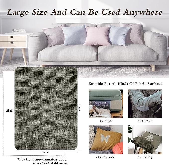 Coarse Linen Repair Patches, Self-Adhesive Linen Fabric Patches, 8X11 inch 2 PCS, Multi Color, Can be Used for Linen Sofa Repair and Linen Clothes Repair(8" x 11"-2PCS,Dark Grey 1.0)