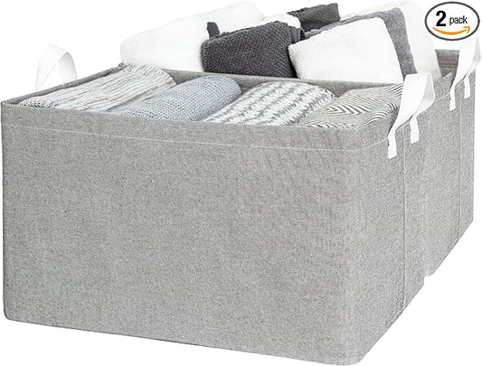 StorageWorks 45L Large Storage Bins for Closet and Shelves, Fabric Organizer Baskets with Handles for Clothes, Towels, Collapsible Storage Basket, Gray, 2-Pack