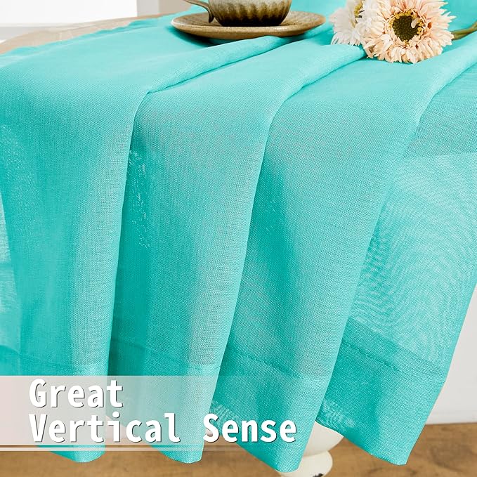Tollpiz Sheer Door Curtains Closet Linen Textured Curtain Sheers Doorway Light Filtering Voile French Door Rod Pocket Curtains Patio Door, 54 x 63 inches Long, Aqua Blue, Set of 1 Panel