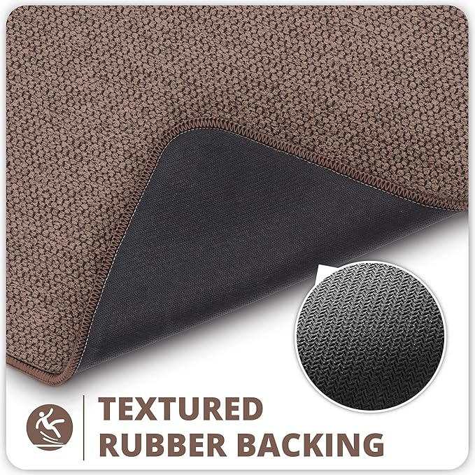 Bathroom Rugs Set 2 Pieces,Thin Bathroom Mats,Toilet Rugs,Quick Dry,Non-Slip,Machine Washable,Low Pile,Absorbent Bath Mats,Shower,Sink,Home Decor Accessories.Brown,1'5"x2'3"+1'8"x2" U Shape
