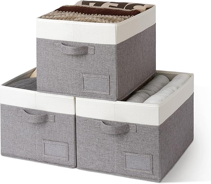 GRANNY SAYS Storage Baskets for Shelves, Fabric Storage Bins for Clothes, Closet Organization Bins, Collapsible Storage Bins with Handles, Decorative Storage Box, Extra Large, 3-Pack