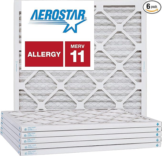 Aerostar 21 1/4x21 1/4x1 MERV 11, Pleated Air Filter, 21 1/4 x 21 1/4 x 1, Box of 6, Made in the USA