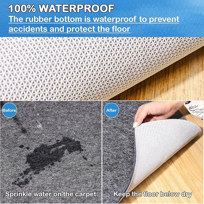 Non-Slip Rug Pads 1/4” Thick, 7x10Ft Waterproof Rugs Non Skid Rug Pad for All Floors and Finishes Durable Hardwood Floor Protective Felt Keeps Rugs in Place, Safe and Secure