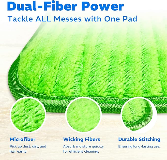 3 Pack Reusable Microfiber Mop Pads, Compatible with Swiffer PowerMop and Bona Mop, Machine Washable Cloths, Scraper Included, Refills for All Floor Cleaning, Wet Dry - 16"- 18"