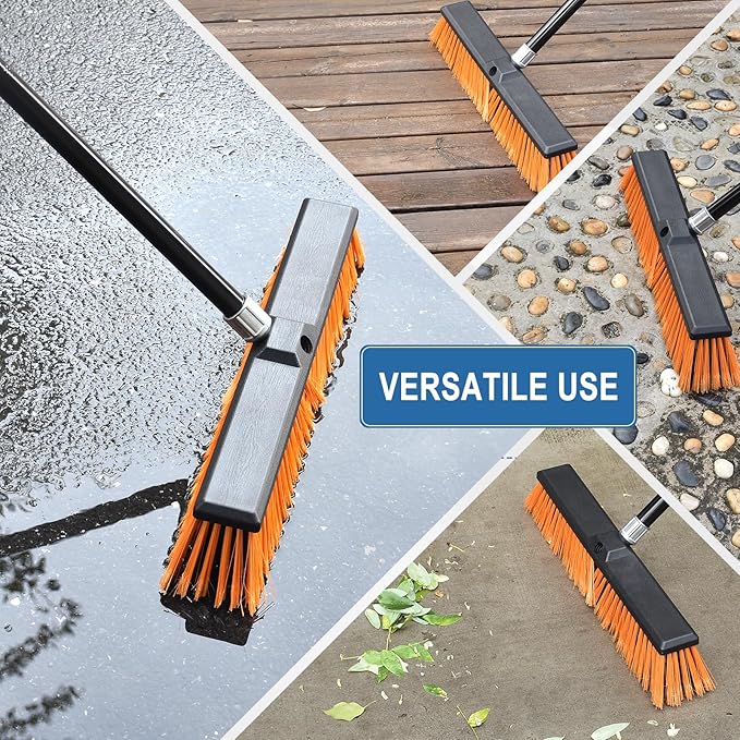 PBHEPJ 18 Inchs Push Broom Outdoor Heavy Duty, Shop Broom with 60" Long Bandle for Cleaning Outdoor or Indoor Tile, Garage, Shop, Deck, Concrete, Wood, Stone, Patio Floor, 2 Pack