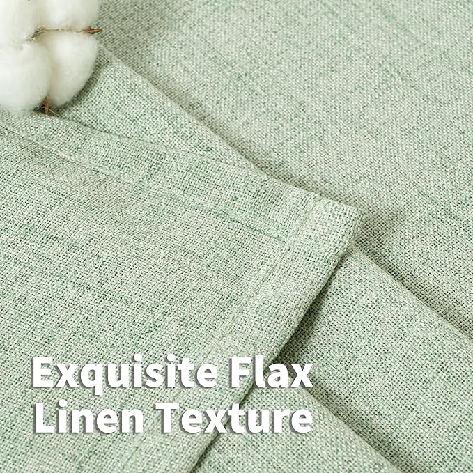 YoungsTex Sage Green Linen Semi Sheer Curtains 45 Inch Length for Kitchen Window, Light Filtering Short Drapes with Rod Pocket Back Tab for Bathroom Bedroom, 2 Panels, 42 X 45 Inch