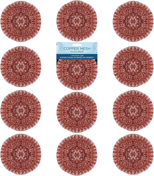 LOLA Copper Mesh Scouring Pad, 18 Grams, 12 Pack, eavy Duty Cleaning Pads, Copper Coated Knitted Flat Wire Mesh, Recyclable, Cleans Baked On Messes