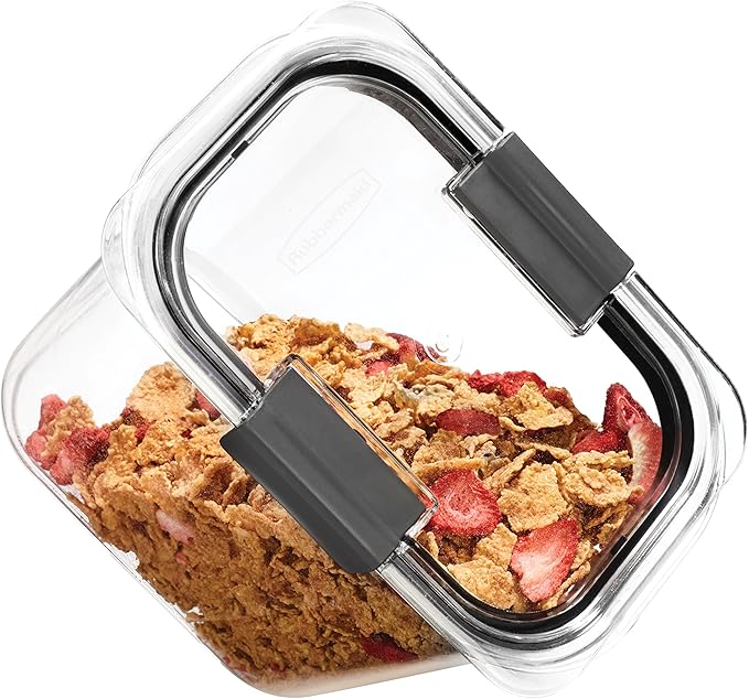 Rubbermaid Brilliance 12-Cup Airtight Food Storage Container, Perfect for Pantry Staples, Clear/Grey