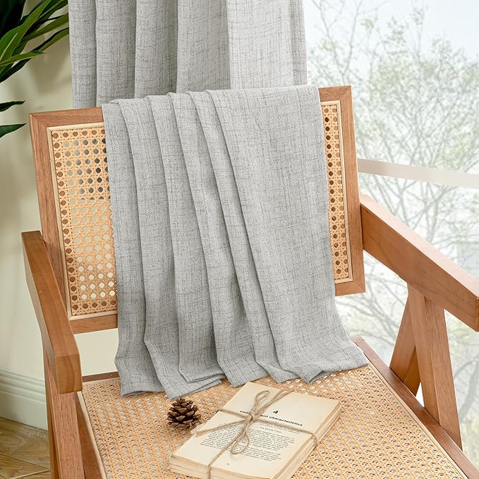 YoungsTex Light Grey Cafe Curtains 36 Inch Length for Short Window, Linen Small Drapes with Rod Pocket Back Tab Light Filtering for Bathroom Kitchen Windows, 2 Panels, 42 X 36 Inch
