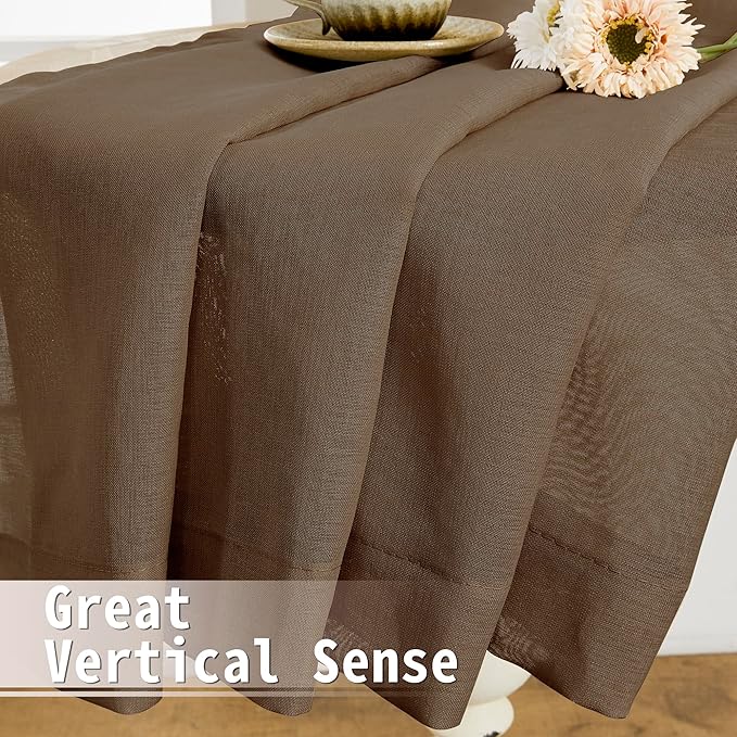Tollpiz Small Sheer Door Curtain Closet Linen Textured Curtain Sheers Doorway Light Filtering Voile French Door Rod Pocket Curtains Patio Glass Door, 25 x 40 inches Long, Brown, Set of 1 Panel