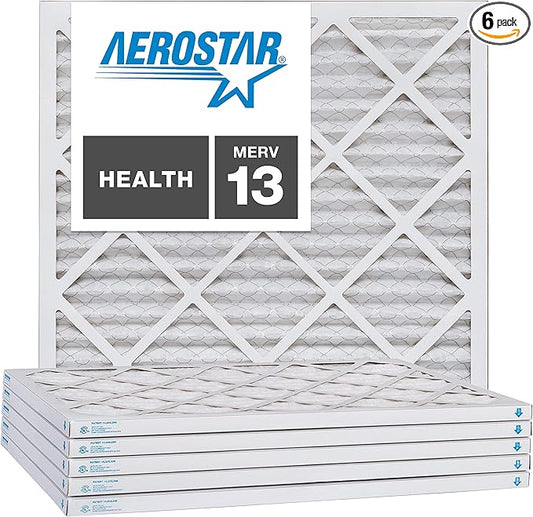 Aerostar 21 1/4x21 1/4x1 MERV 13, Pleated Air Filter, 21 1/4 x 21 1/4 x 1, Box of 6, Made in the USA