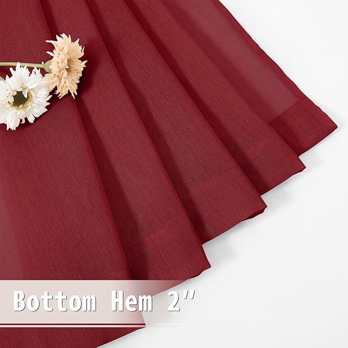 Tollpiz Sheer Door Curtain Closet Linen Textured Curtain Sheers Doorway Light Filtering Voile French Doors Rod Pocket Curtains Patio Glass Door, 25 x 80 inches Long, Burgundy Red, Set of 1 Panel