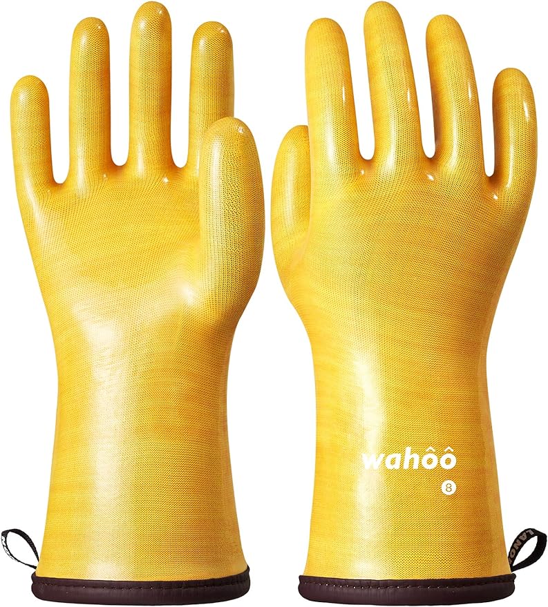 LANON Protection wahoo Liquid Silicone Smoker Oven Gloves, Food-Contact Grade, Heat Resistant Gloves for Cooking, Grilling, Baking, Yellow, M/8