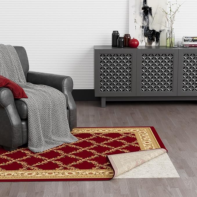 Ottomanson 5' x 7'8" Non-Slip Rug Pad Gripper 1/12 Inch Ultra Thin Dual Surface Felt + Rubber Gripper - Safe for All Floors, Cream