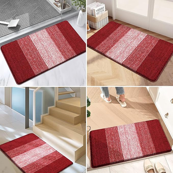 Kitinjoy Indoor Outdoor Door Mat, 36x24 Non-Slip Absorbent Dirt Trapper, Low-Profile Washable Inside Entrance Front Floor Mat, Sturdy Soft Entry Doormats for Entryway, Burgundy