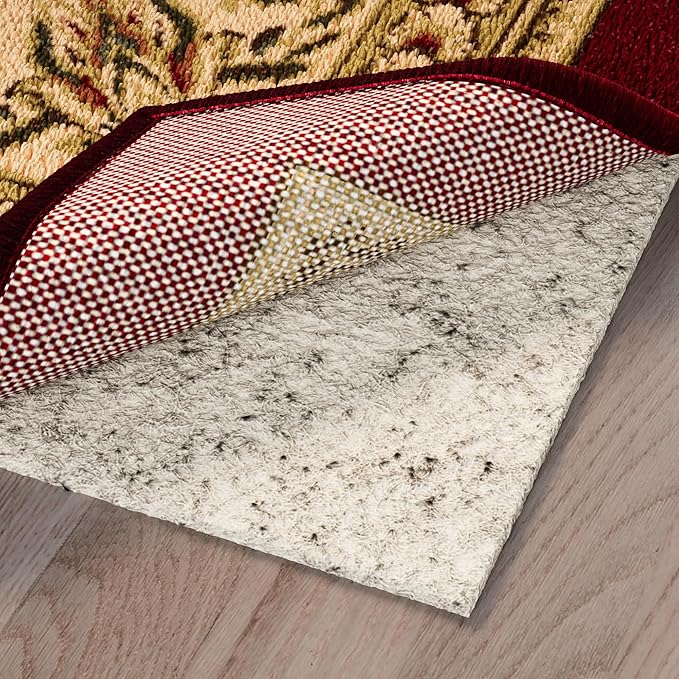 Ottomanson 7'8" x 12' Non-Slip Rug Pad Gripper 1/12 Inch Ultra Thin Dual Surface Felt + Rubber Gripper - Safe for All Floors, Cream