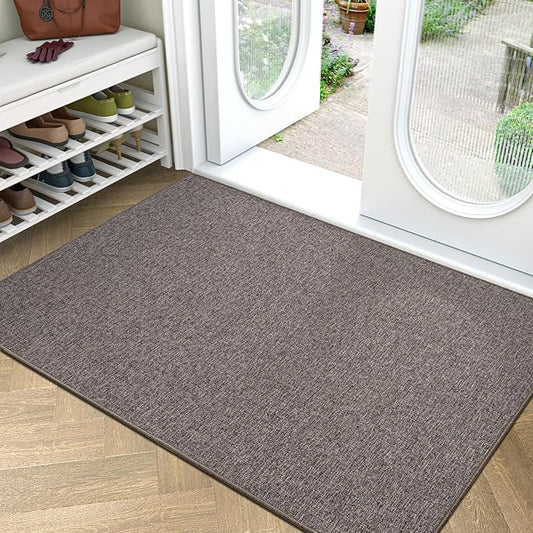 LUMI Ultra Thin Door Mat for Entryway,36"x59" Low Profile Non Slip Rubber Backing Indoor Doormat, Easy Clean Welcome Entrance Mat for Inside House, Patio, Brown