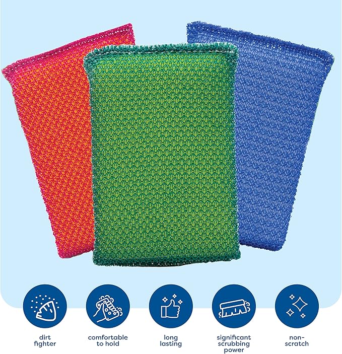 SCRUBIT Multi-Purpose Dish Scrub Sponge, Non Scratch Scouring Pads, Cleaning Sponges for pots, Dishes & Non-Stick Cookware - Pot Scrubber Sponges for Kitchen & Bathroom - 12 Pack Dish Sponge (Red)