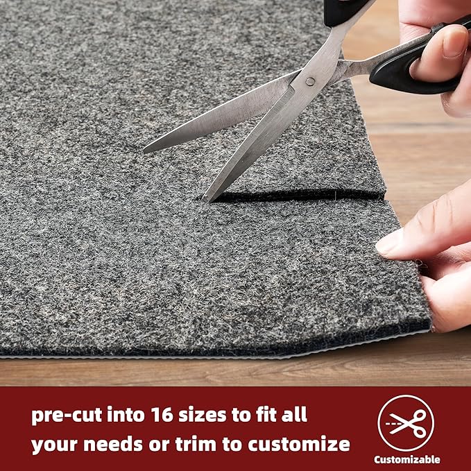 BAGAIL Felt and Natural Rubber Backing Rug Pads 1/4” Thick, 3 x 5 Ft Non Slip Carpet Gripper Keep Rugs in Place, Under Area Rug Protective Cushioned Pads, Carpet Runners, Hardwood Floors Protection