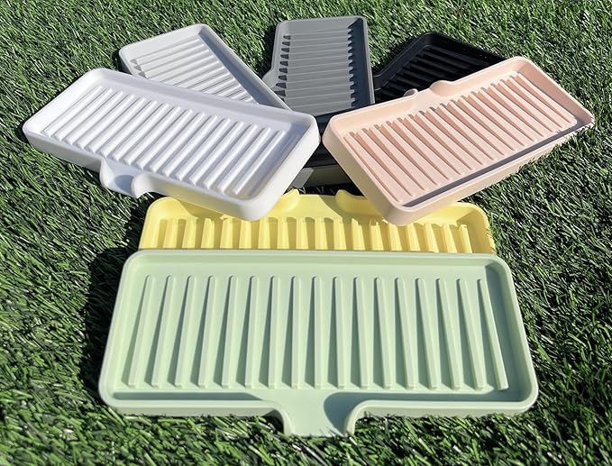 Happitasa Silicone Soap Dish Tray and Sponge Holder with Drain Chute | Bathroom and Kitchen Sink Organizer Caddy (Pale Yellow, 9"x3.5", 5.6 Ounces)