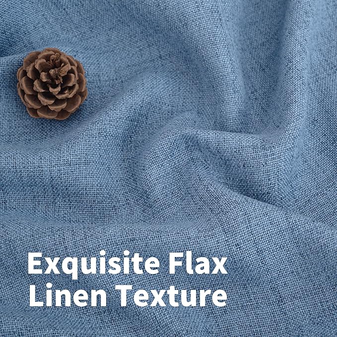 YoungsTex Denim Blue Short Linen Curtains 45 Inches Length for Kitchen, Light Filtering Semi Sheer Drapes with Rod Pocket Back Tab for Bedroom Cafe Small Window Privacy, 42 x 45 Inch, 2 Panels