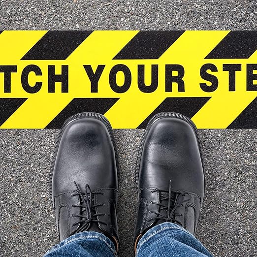 Boao 4 Pieces Watch Your Step Stickers Sign 6 x 24 Inch Caution Watch Your Step Floor Decals Warning Sticker Adhesive Tape Anti Slip Abrasive Tape for Workplace Safety Wet Floor Caution