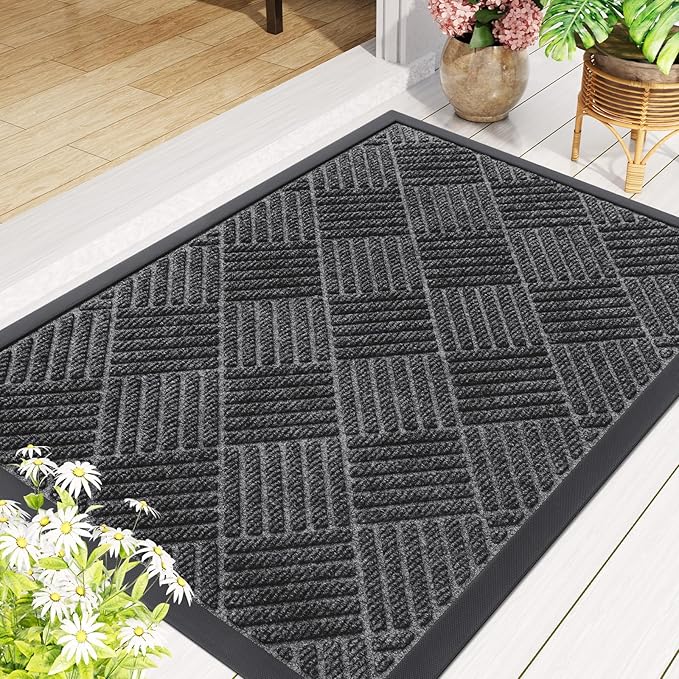 Smiry Front Door Mat Outside Entrance, Heavy Duty Outdoor Indoor Mat, Natural Rubber Doormat, Non Slip, Trap Dirt and Moisture, Easy Clean, Low Profile Patio Porch Entryway Mat, 71x47, Light Grey