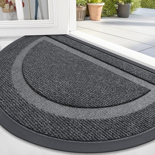 OLANLY Half Circle Door Mat Indoor Outdoor Entrance Welcome, Waterproof All-Season, All-Weather Doormat, Sturdy Natural Rubber, Low Profile, Easy Clean Patio Porch Entryway Mat, 47x23, Grey